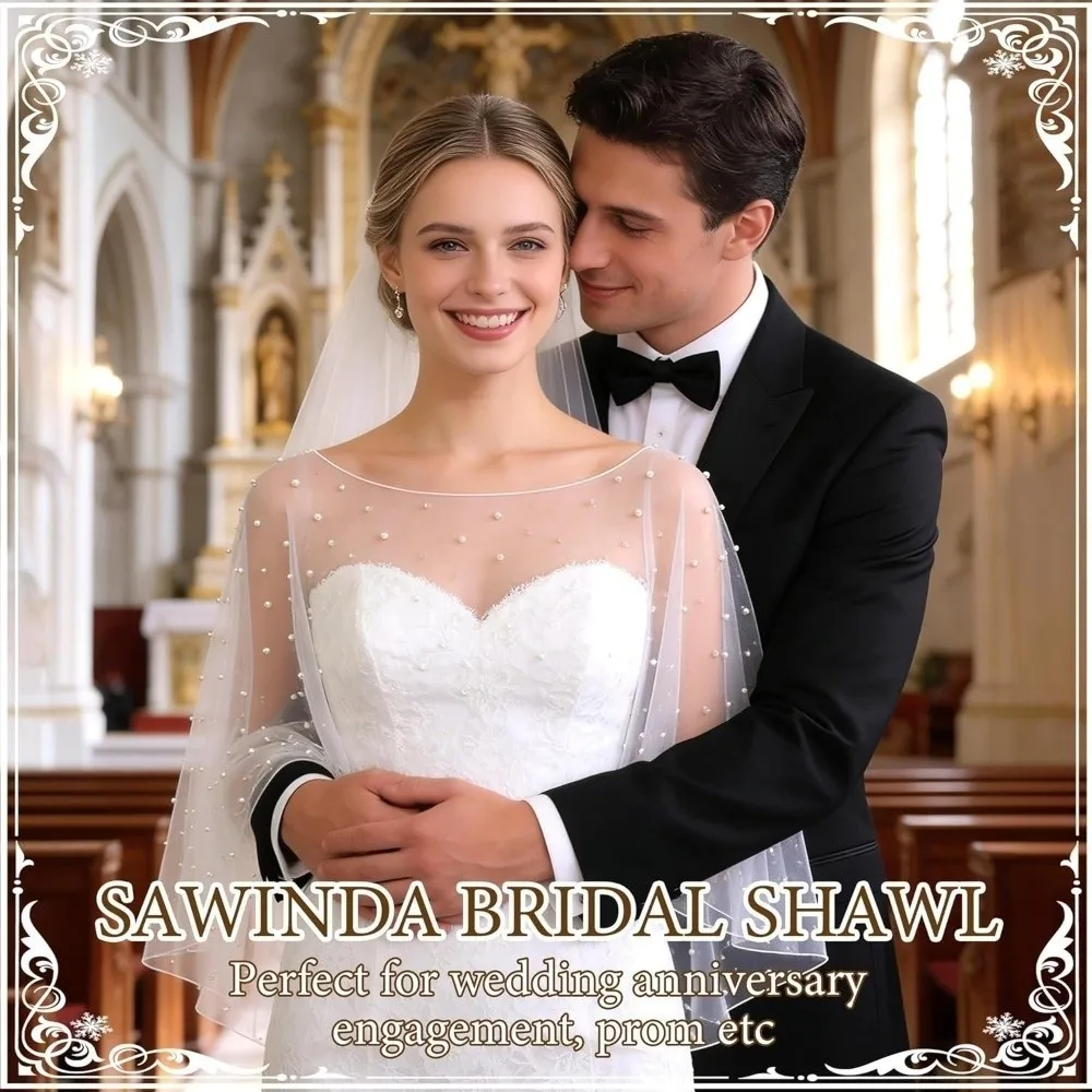 Luxury Pearl Bride Wedding Dress Shawl Front Short Long Back Transparent Evening Dresses Scarves Cape Beaded Mesh Scarf Beach