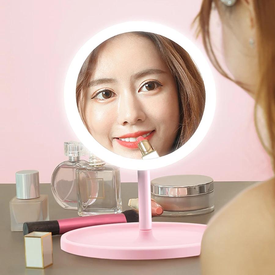 Foldable Portable LED Makeup Mirror 3 Lighting Modes Touch Dimmable Table Lamp USB Recharge Fill Light Mirror Light with Tray