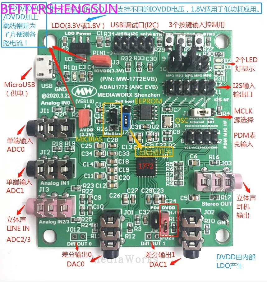 

ADAU1772/1777 Development board MIC test board PDM to I2S