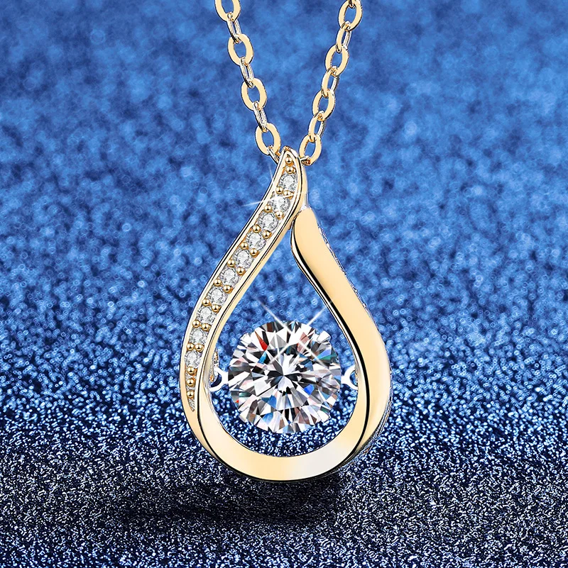 

S925 Sterling Silver 18K Gold Plated 1CT D Color Moissanite Teardrop Elegant Pendant Necklace, Exquisite Jewelry.