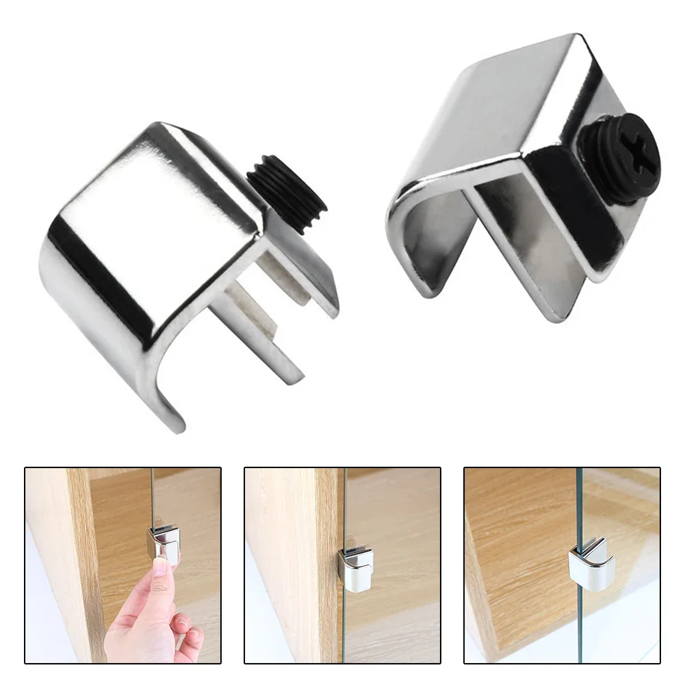 Glass Door Handle Showcase Cabinet Drawer Pull Knob No Drilling Glass Door Handle Clamp Clips Furniture Hardware For Glass 3-6mm