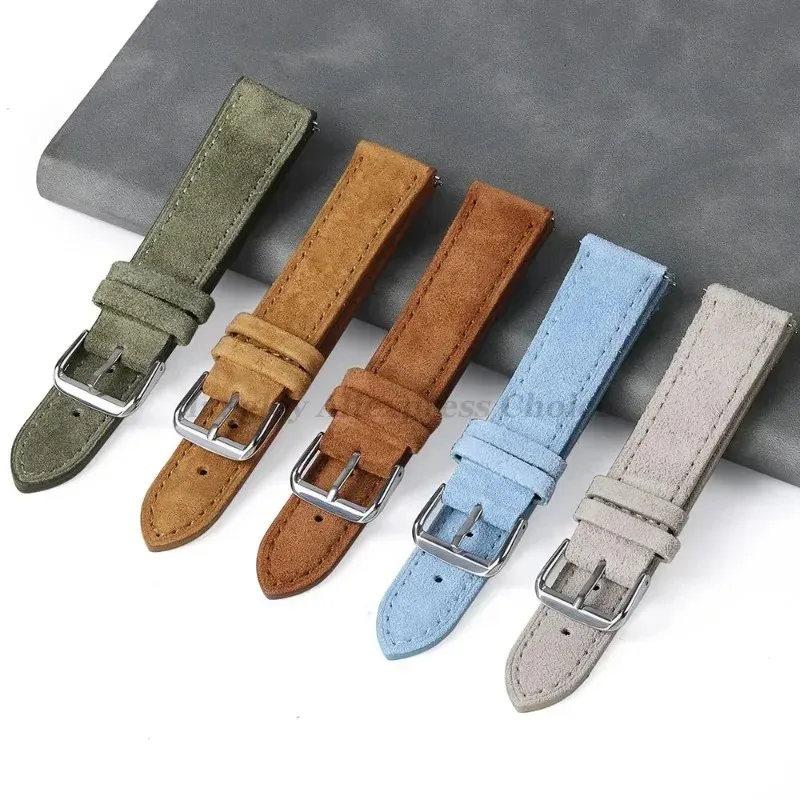 Vintage Suede Leather Watch Strap 18mm 20mm 22mm for Seiko for Huawei Watch GT4/GT3/2 Handmade Stitching Quick Release Bracelets