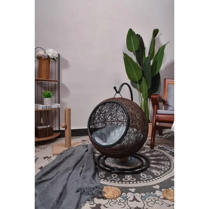 Paper Rope rattan Woven Hanging Hammock Egg Chair Lounge Soft Deep Cushion with Hammock Stand for Cat Dog Pet Basket