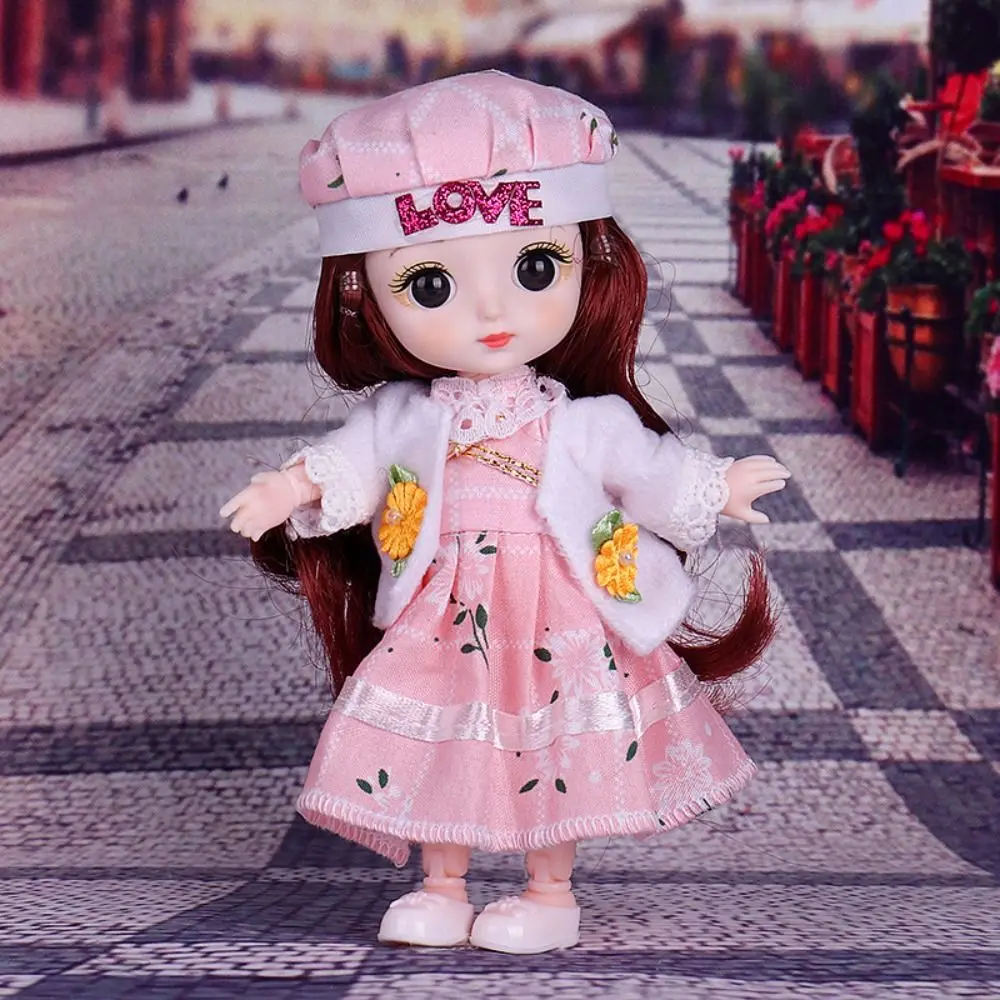 Muñeca BJD bonita con ropa y ropa, Mini muñeca de niña con 13 articulaciones móviles con ropa, cara bonita, ojos azules, 1/12
