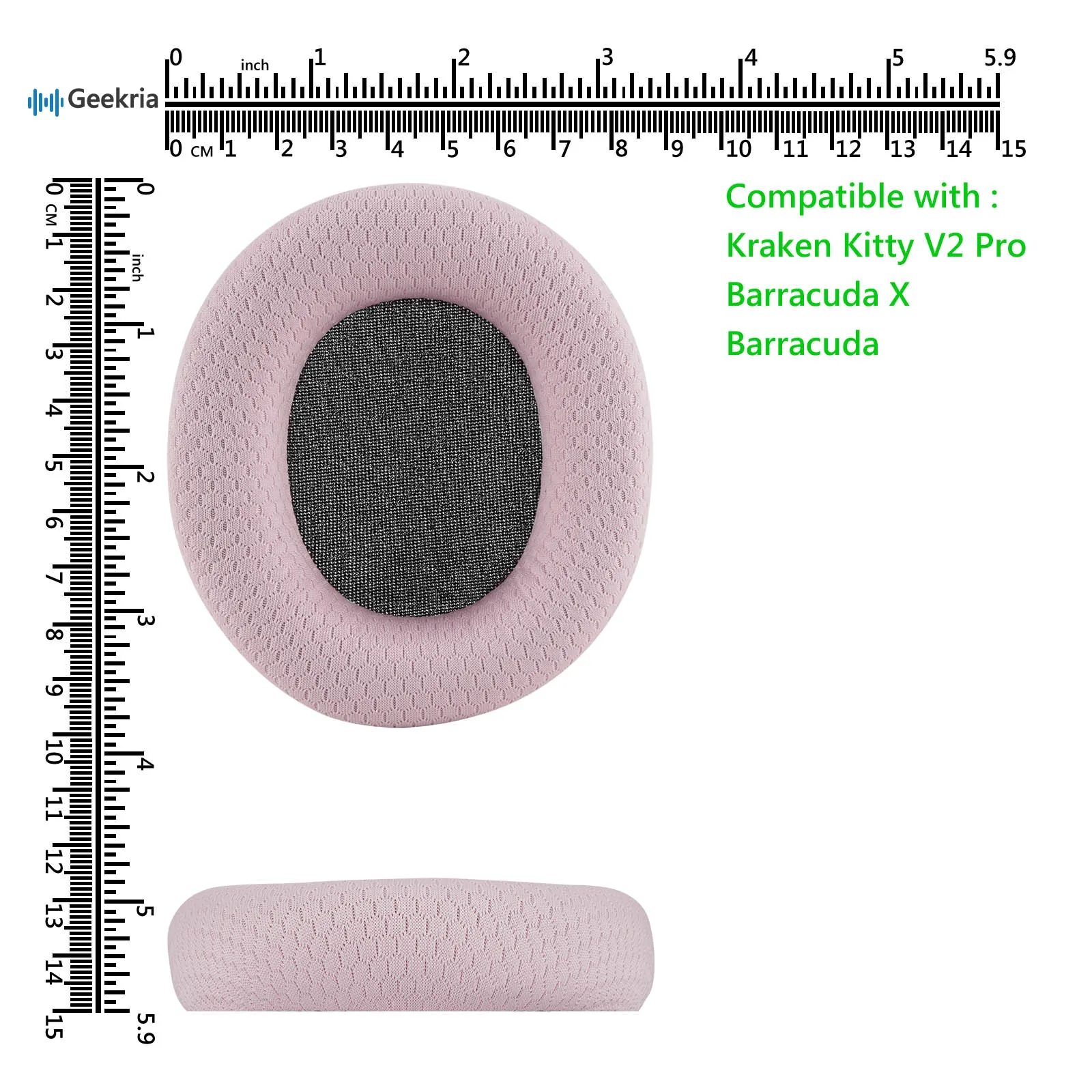 Geekria Comfort Mesh Fabric Replacement Ear Pads for Razer Kraken Kitty V2 Pro, Barracuda, Barracuda X Headphones Ear Cushions