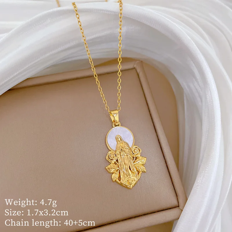 قلادة مريم العذراء المطلية بالذهب للرجال والأولاد، قلادة على شكل صدفة كاثوليكية مع سلسلة شفاه من الفولاذ المقاوم للصدأ، هدية مجوهرات صلاة الإيمان