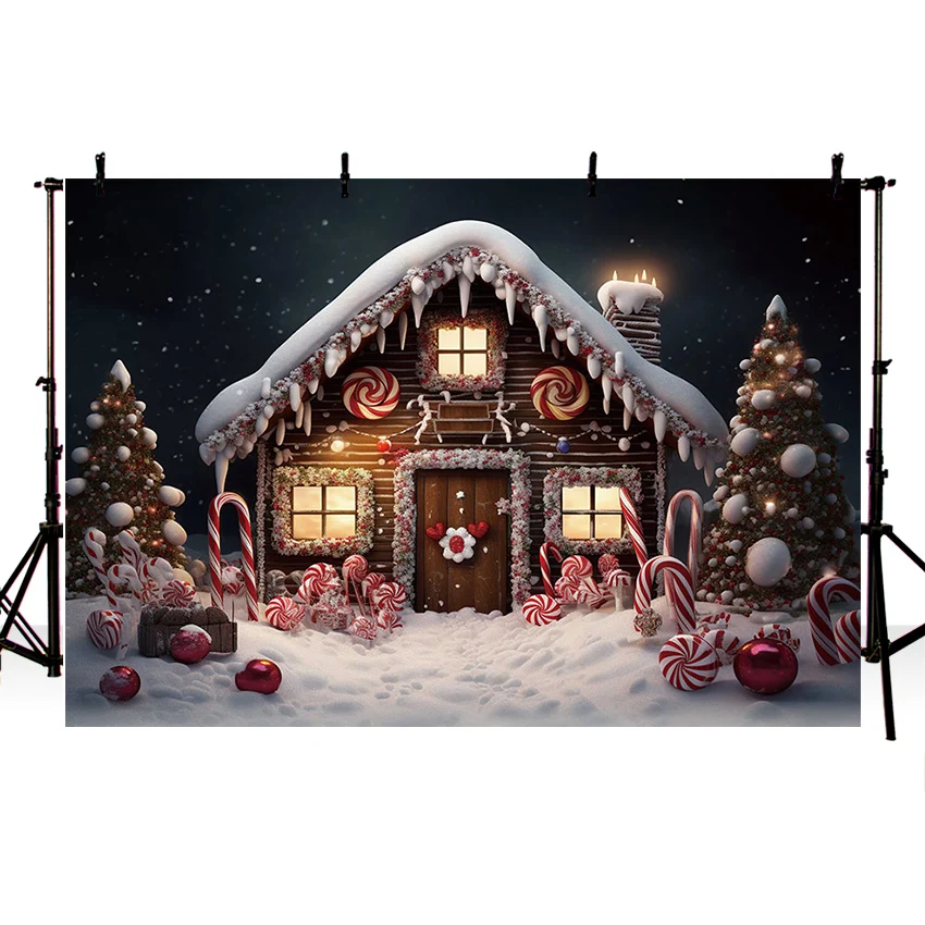 Mehomond Fotografie Hintergrund Winter Weihnachten Süßigkeiten Haus Schnee Weihnachten Baum Kind Familie Party Porträt Dekor Hintergrund Foto Studi
