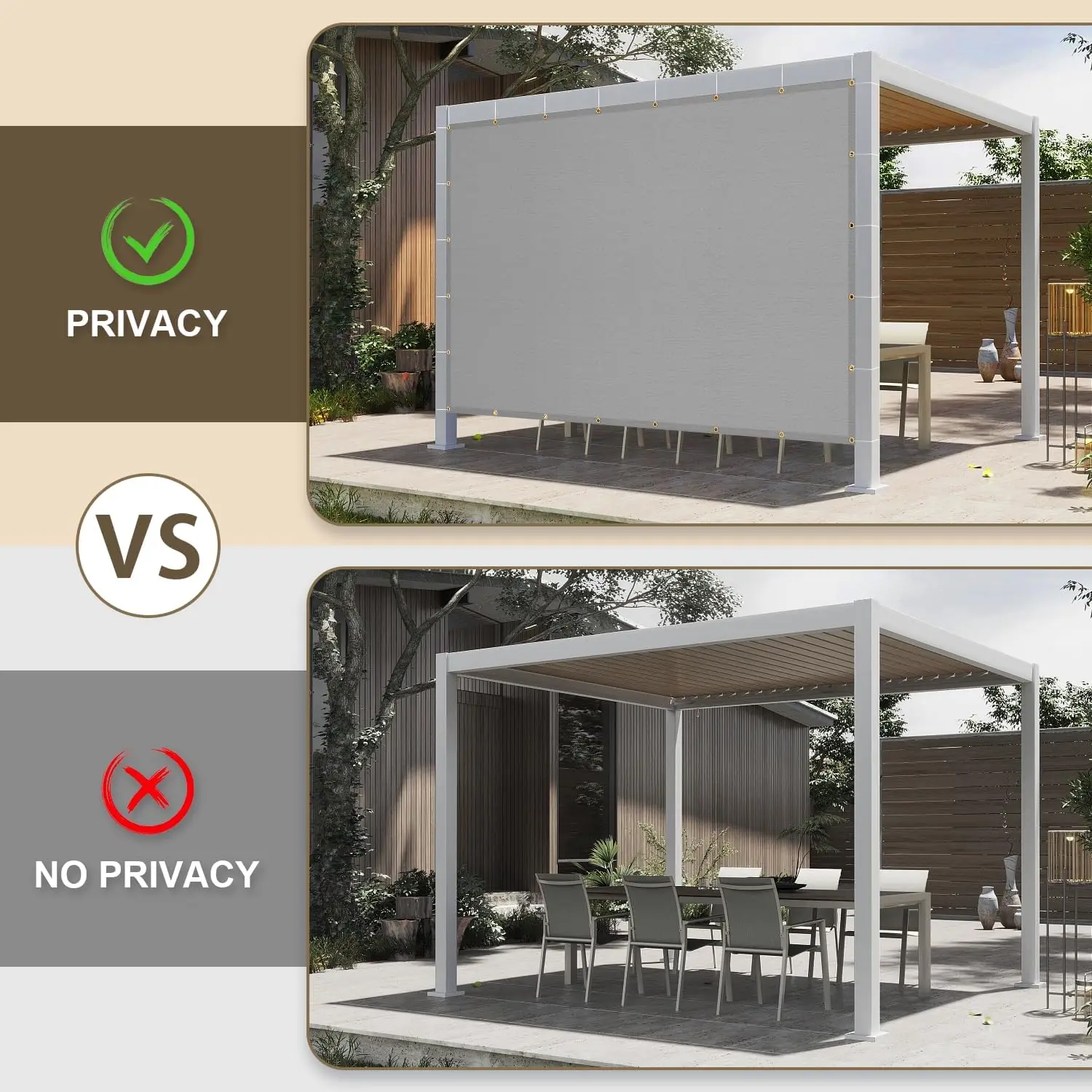 Outdoor Patio Sun Shade Cloth in Silver Grey Color with 95% UV Protection