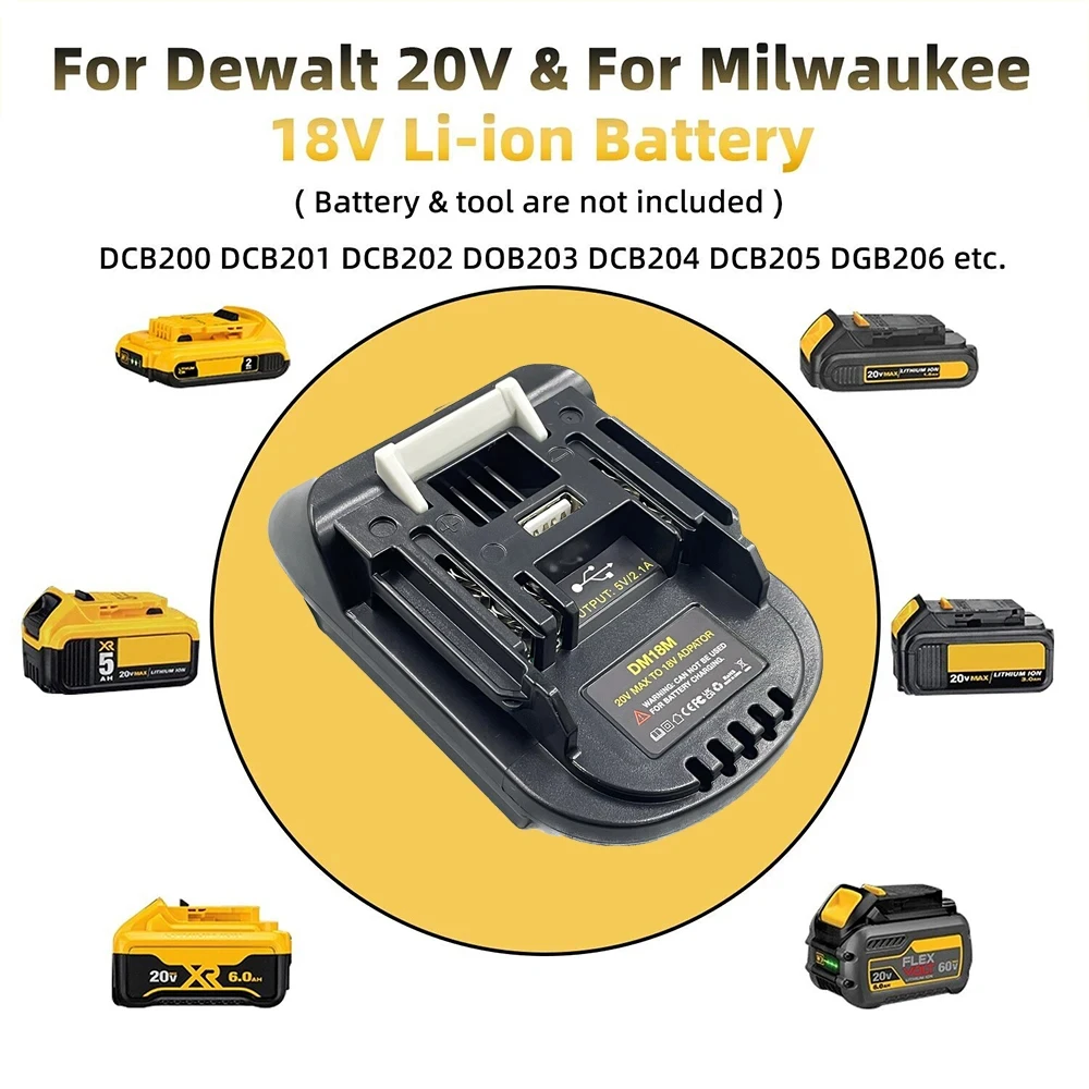 DM18M Battery Adapter Converter for Dewalt 20V/Milwaukee 18V to Makita 18V with USB Port No Battery