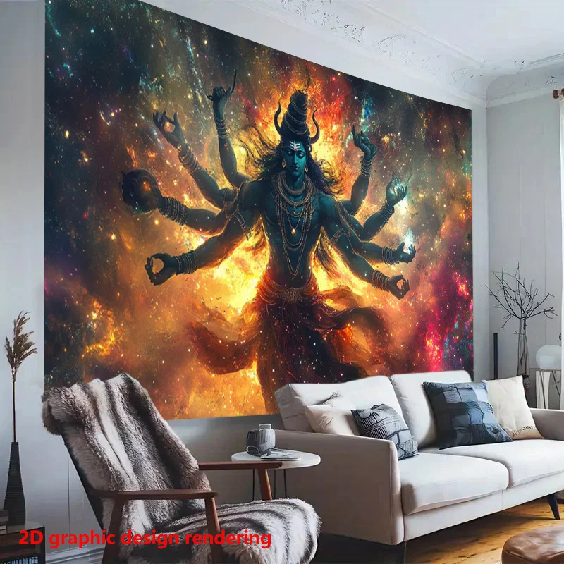 Cosmic Hindu Deity Wall Tapestry Spiritual Yoga Art Hanging Divine Mythology Poster Decor for Meditation Room Ethnic Bohemian