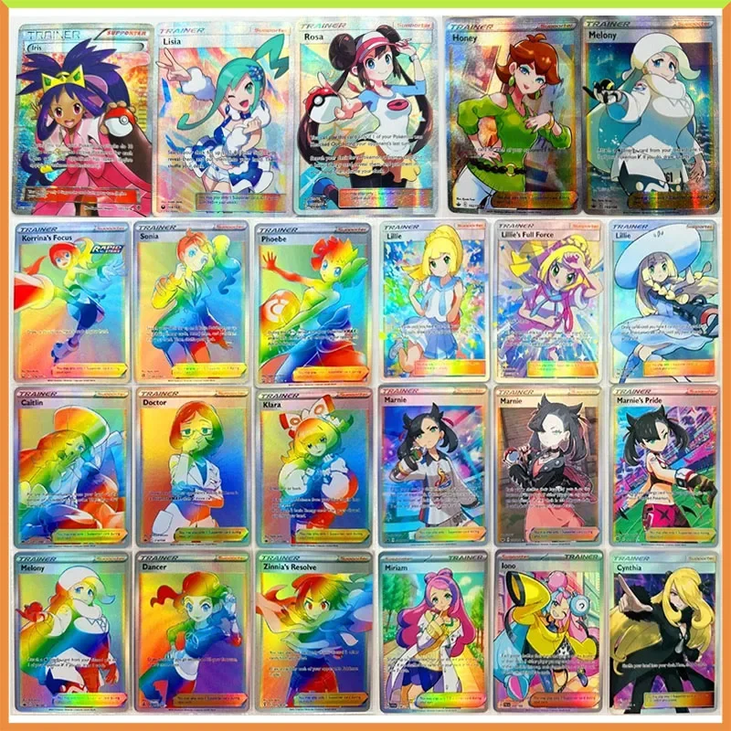 

Anime Pokemon DIY ACG Rare Laser Glitter Cards Rosa Touko Marnie Gloria Dawn Toys for boys Collectible Cards Birthday Present