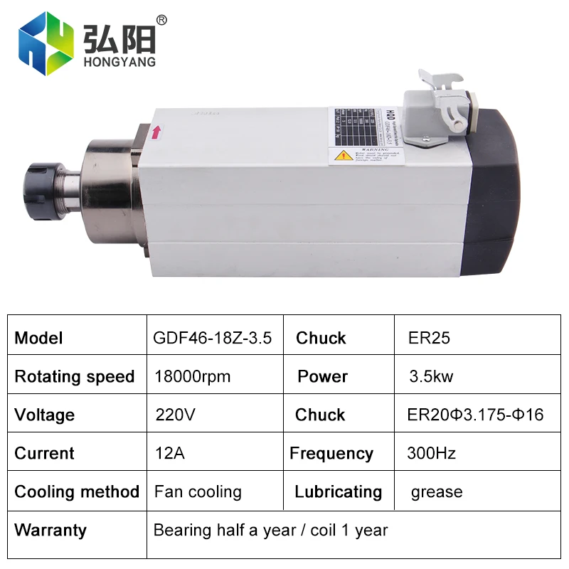 HQD-Moteur de broche carré refroidi par air, 4 roulements, routeur CNC, gravure, fraiseuse à bois, 220 KW, 380V, ER25