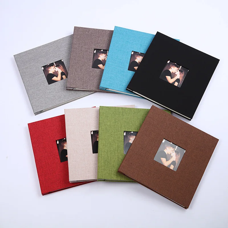 baby Self-Adhesive Photo Album with Linen Cover Window, Peel & Stick DIY Scrapbook for Family Photos Stamp Collection