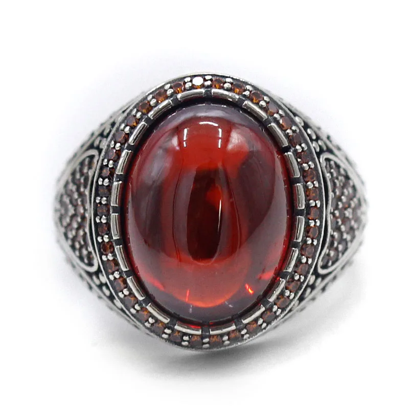 New S925 Sterling Silver Türkiye Women\'s Handmade Ring AAA Red Zircon Vintage Fashion Party Luxury Christmas Jewelry Gift