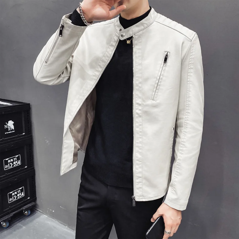 

Men's Spring Motorcycle Leather Jacket Large Size Pocket Black Zipper Lapel Slim Fit Male Spring and Autumn High Quality PU Coat