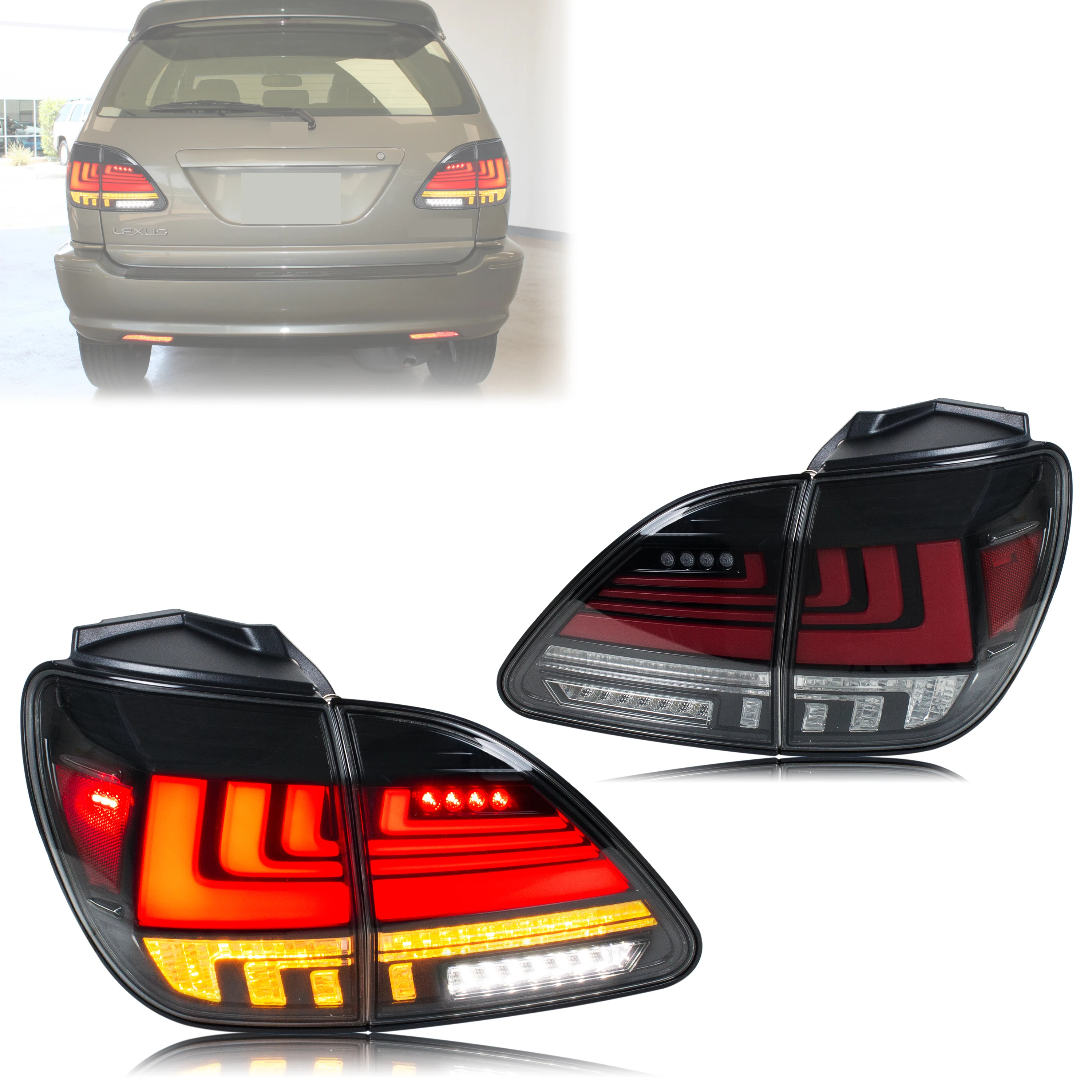 

LED Tail Lights for Lexus RX300 1999-2003 Dynamic Animation Sequential Blinker Clear Rear Lamps Assembly
