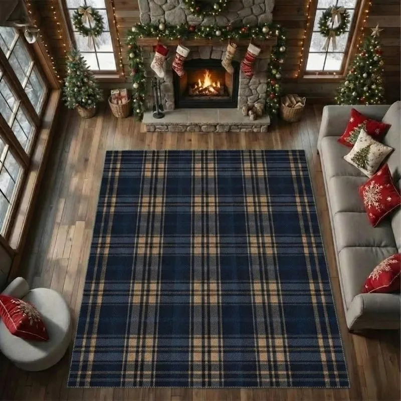 Classic Red Tartan Plaid Area Rug British Scotland Geometric Checked Carpet Living Room Cozy Fireplace Bedroom Floor Mat Large