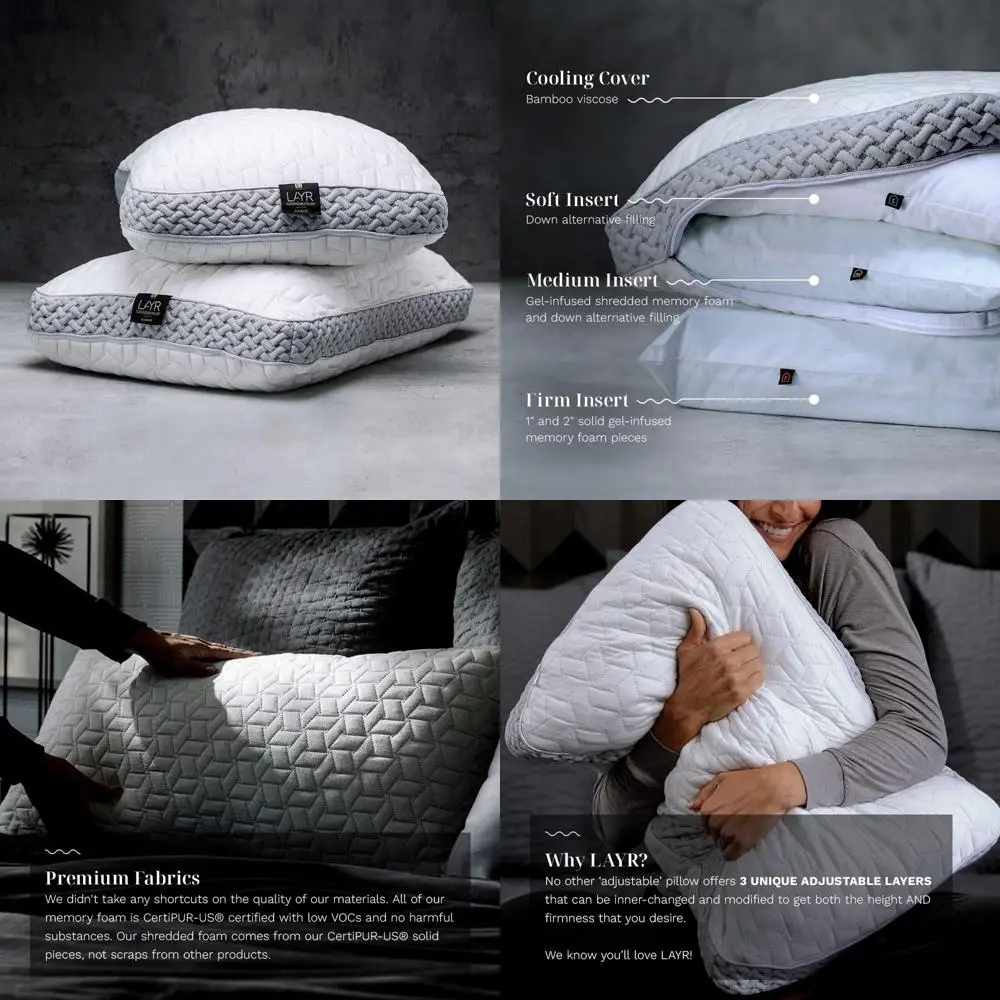 

Adjustable Firmness and Loft Memory Foam Pillows - Cooling Cover - King Size - Customizable Sleep Solutions