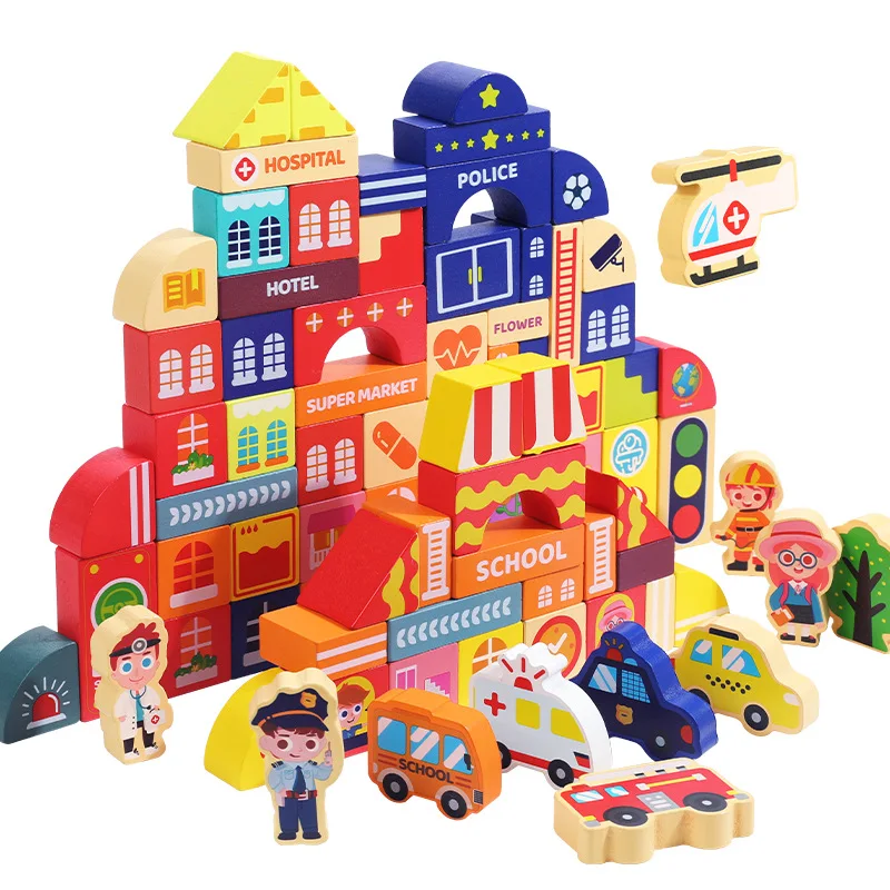 مكعبات بناء عرض الشارع الحضرية، لغز التعليم المبكر للأطفال لتقوم بها بنفسك بناء القلعة تجميع الألعاب الخشبية، XT178