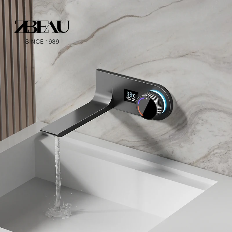 Concealed faucet wall mounted digital display screen, embedded with hidden hot and cold all copper intelligent knob