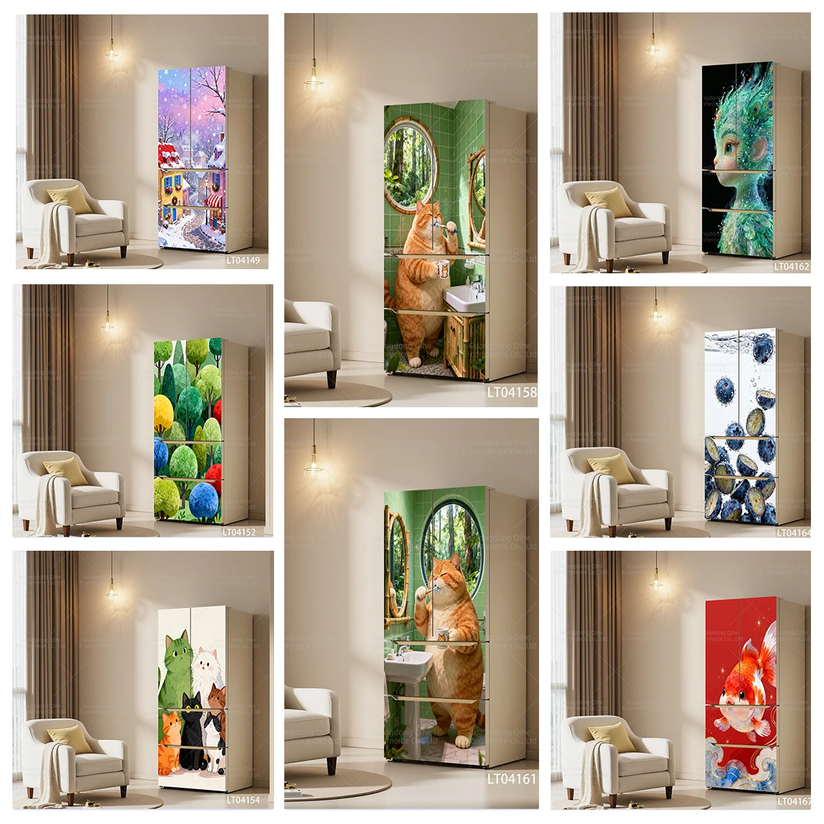 

Waterproof Wear-Resistant PVC Fridge Decals - Abstract Art & Cartoon Illustration Patterns for Home Decor