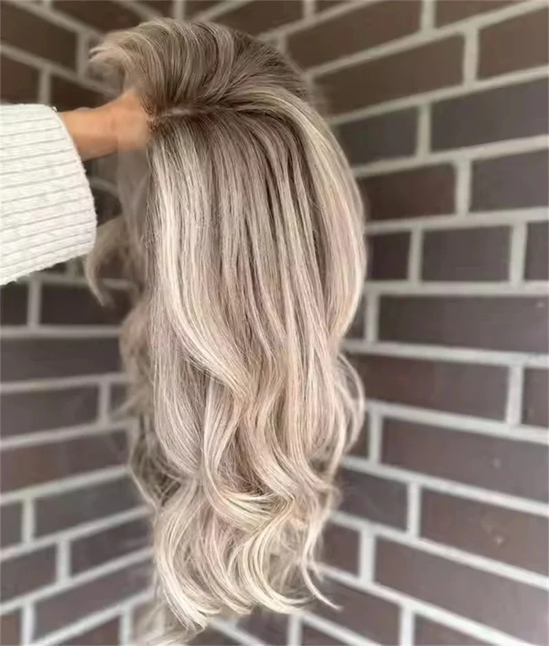 Wig Wanita Putih Rambut Virgin Eropa Wig Lace HD Transparan Wig Frontal Lace 13x4 Pirang Abu-abu Wig Rambut Asli Warna Terang Diskon