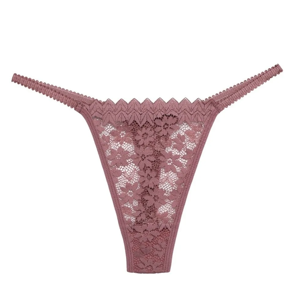 Comfortable Mesh Lace Thong Women Low Waist Thin Underwear Lace Flower Briefs Transparent Lingerie T-Back Panties Daily Wear