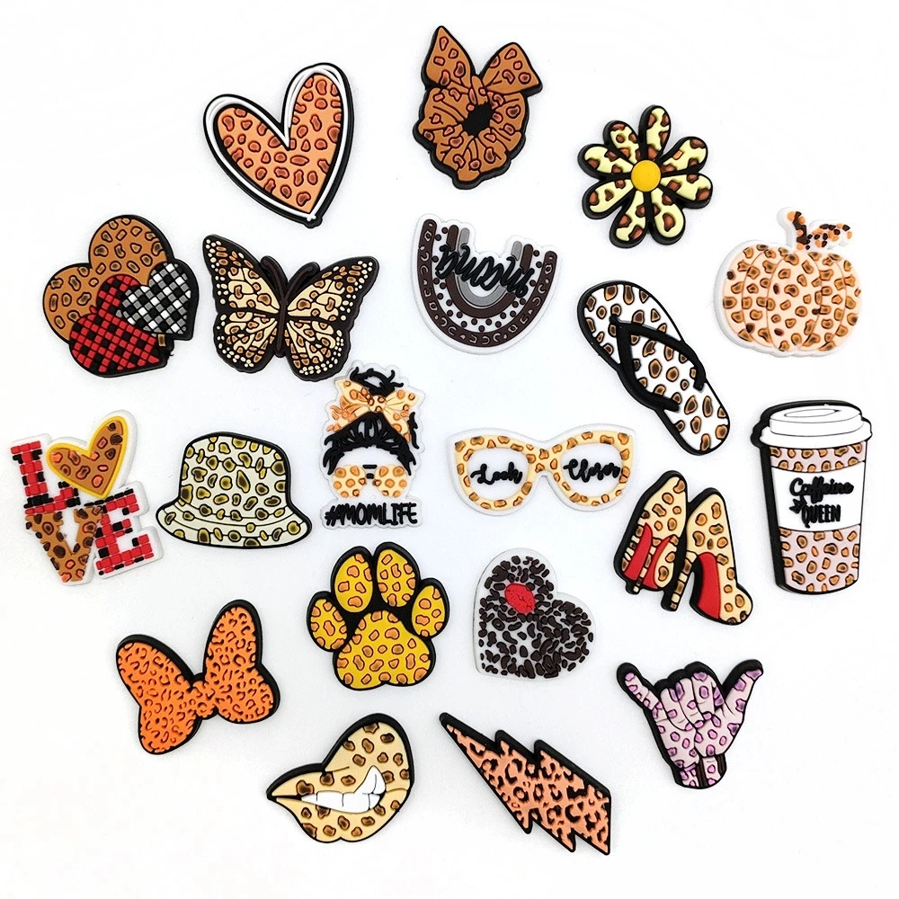 20Pcs/Set Leopard Print Series Shoe Charms for Clogs Bubble Slides Sandals Accessories Shoe Decorations Buckle for Kids