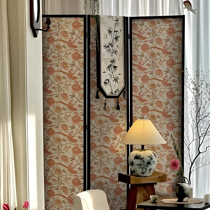 Elegant Bird and Blossom Wallpaper Peel and Stick Chinoiserie Floral, Thick Back Adhesive Contact Paper Shelf Liner Furniture