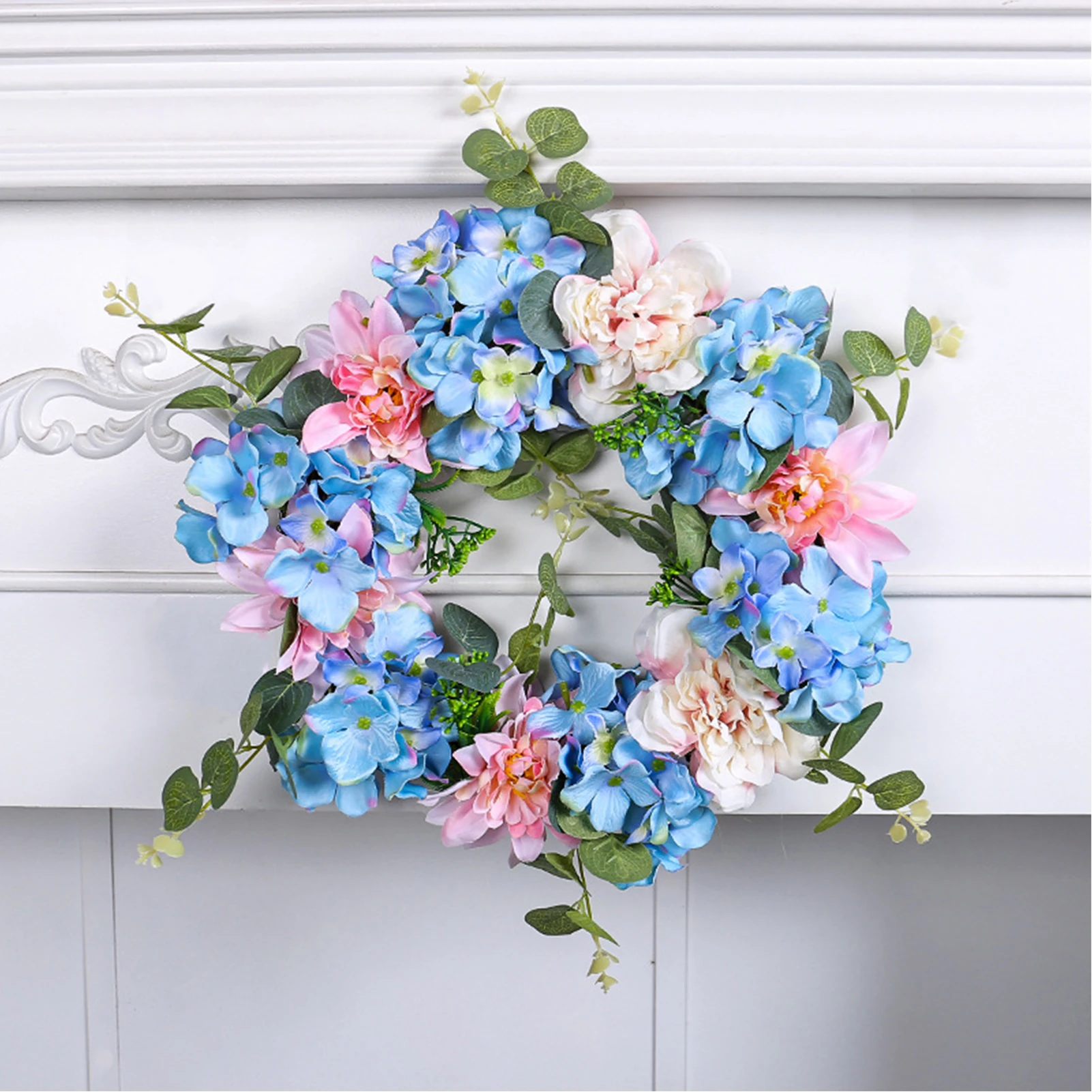 Artificial Hydrangea Macrophylla Wreath Garland Rattan Home Decor Wedding Wreath Flower Handmade Garland For Outdoor Display