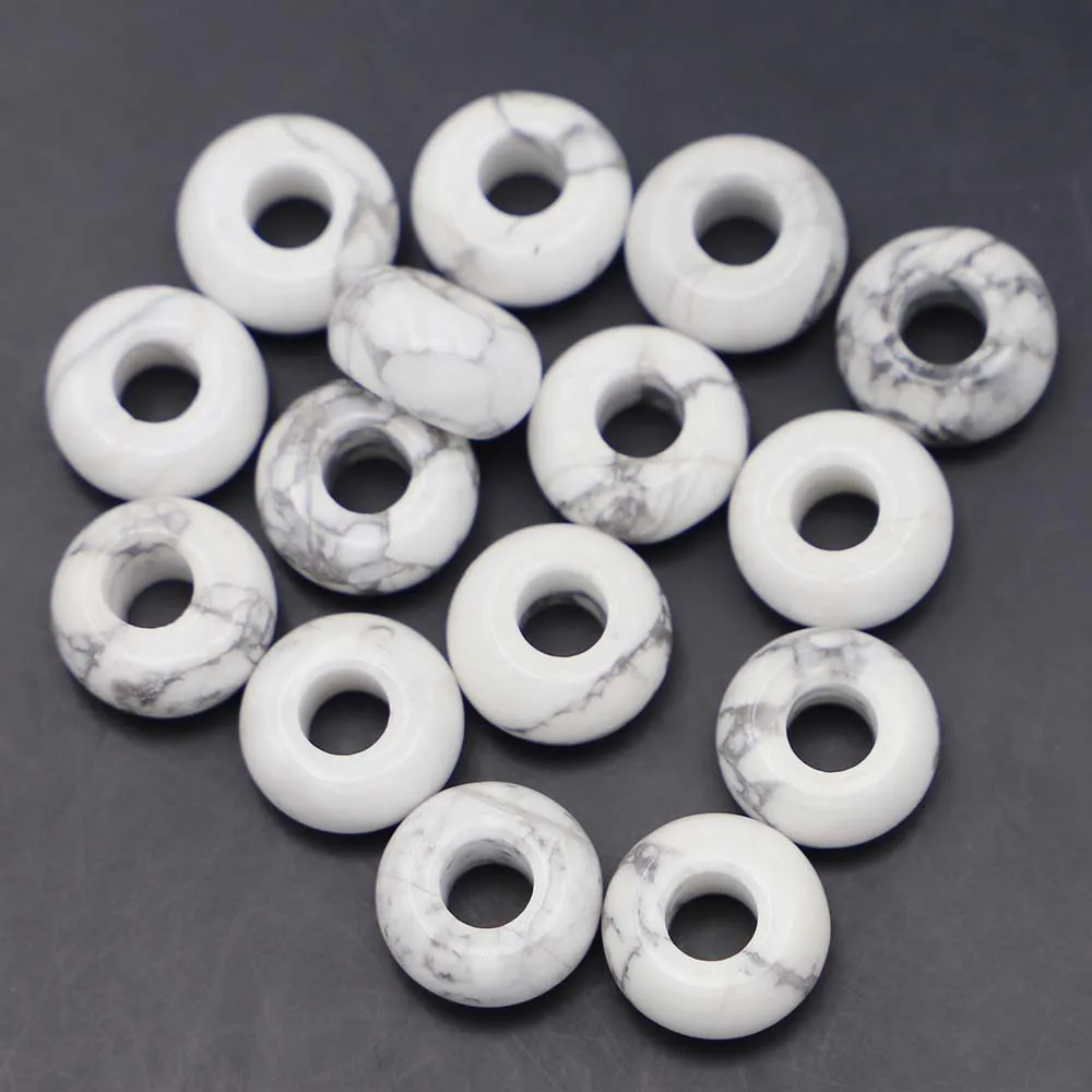 

14x8mm Natural Stone Round Shape Big Hole Beads Howlite Crystal for Charms Bracelet Jewelry Making 50pcs Wholesale Free Shipping