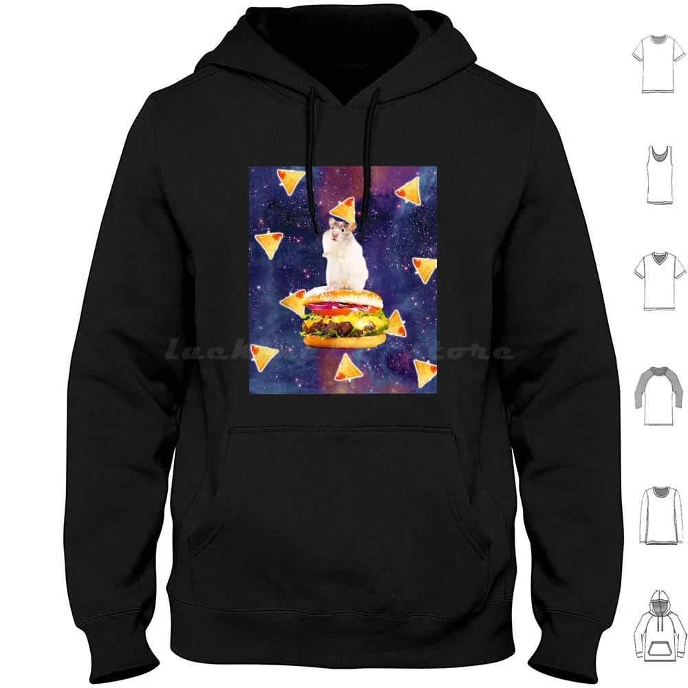 Space Hamster Riding Burger With Nachos 6 , 195 , 299 Hoodie cotton Long Sleeve Cute Colorful Animals Rainbow Flowers Life