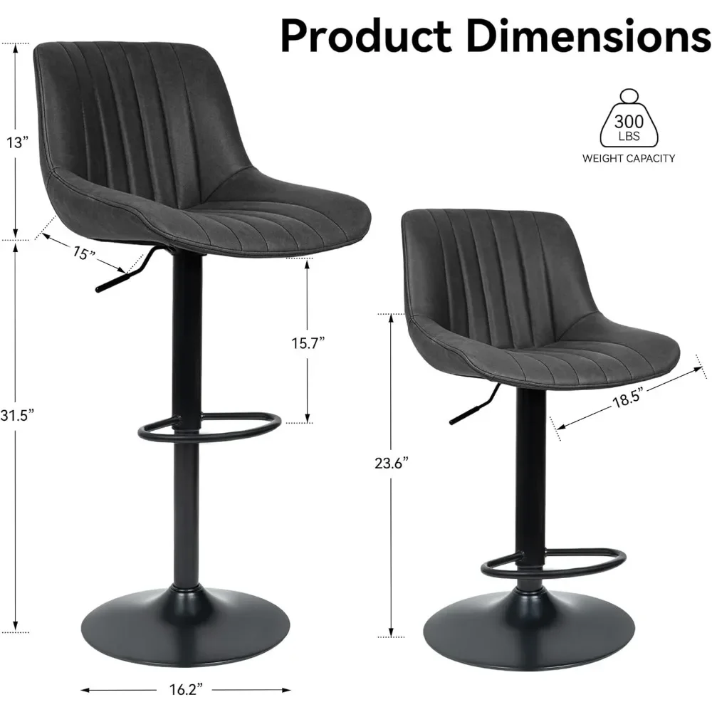 Bar Stools Set of 2, Adjustable Modern Swivel Bar Stools with Backs, Counter Height Performance Fabric Island Chairs