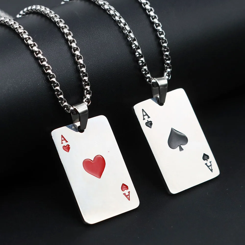 Collar de cartas de póker de acero inoxidable con estilo Hip Hop, collar de Ace of Spades para mujeres, hombres y niños, cadena de cartas de juego, colgante, regalos de joyería