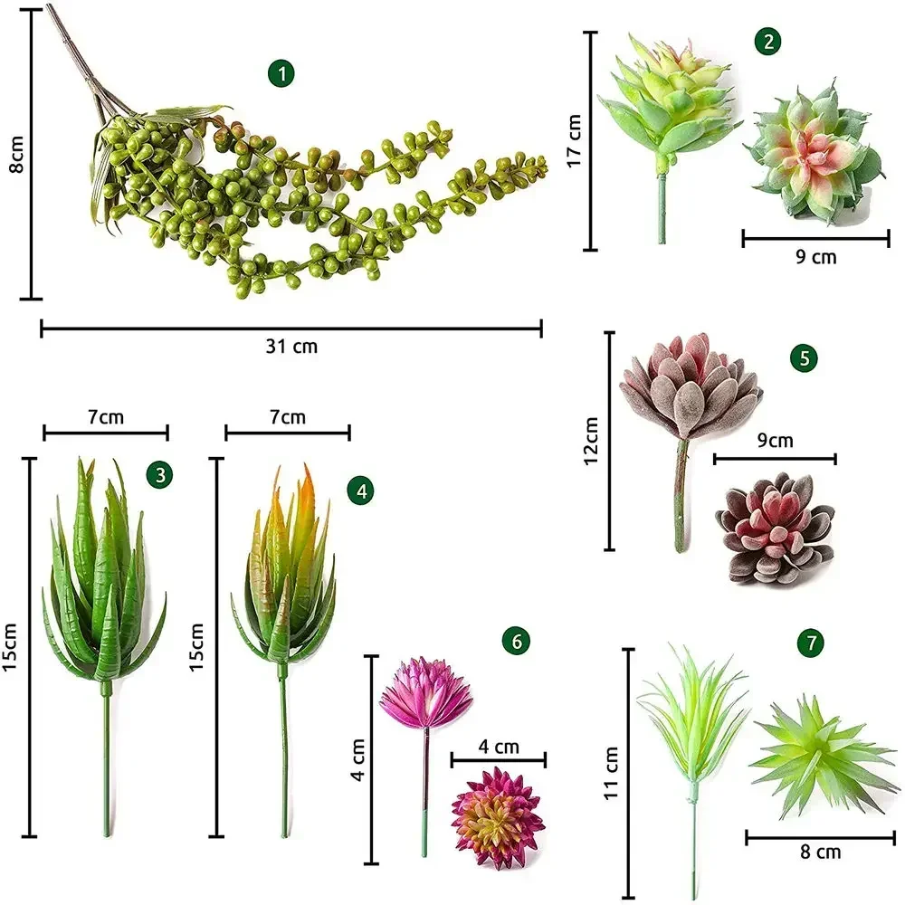Pack of 19 Artificial Succulent Plants Faux for Indoor and Outdoor  Home Office Party Decoration Flocking Texture