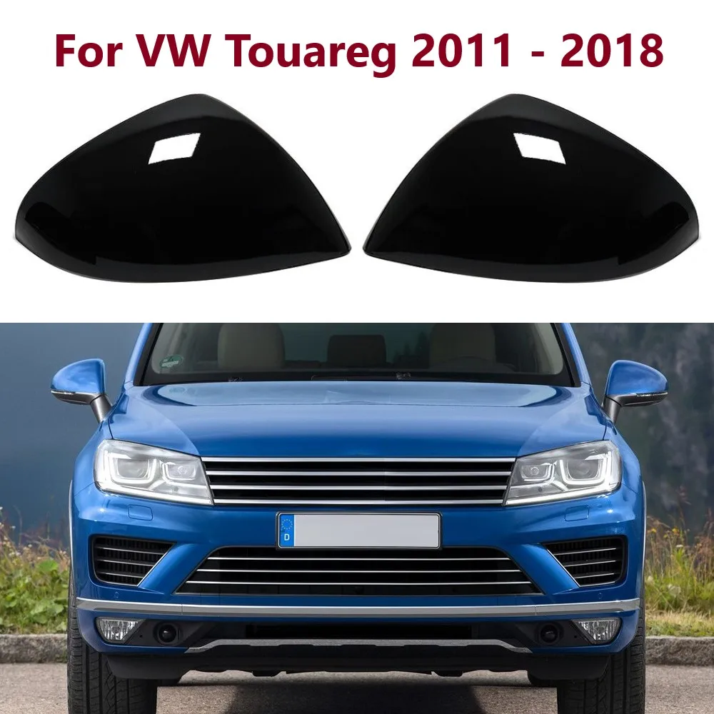 

Gloss Black Auto Side Rearview Mirror Cover Caps Wing Mirror Housing For VW Touareg 2011 - 2018 7P6857537 7P6857538