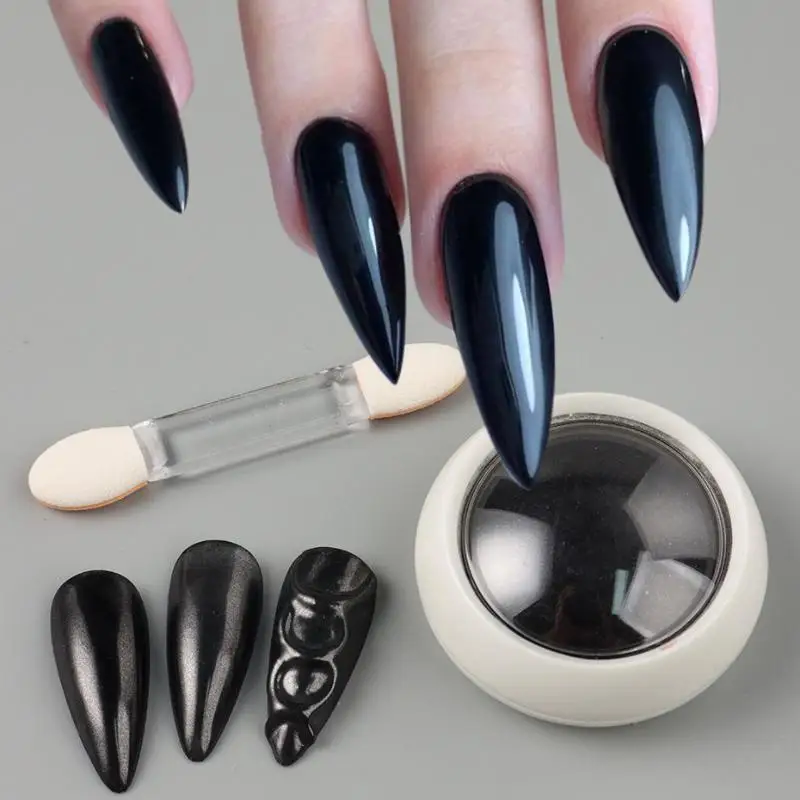 1 Box Chrome Black Nail Powder Metallic Rubbing Pigment Magic Mirror Glitter Y2K Nail Art Decoration Manicure