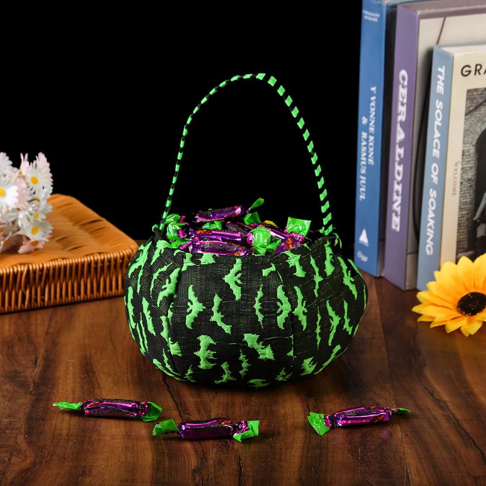 Halloween Trick-or-Treat Bag Pumpkin Bat Spider Skull Head Kids Candy Bucket Goodie Bags Suitable Multi Function Handle Basket