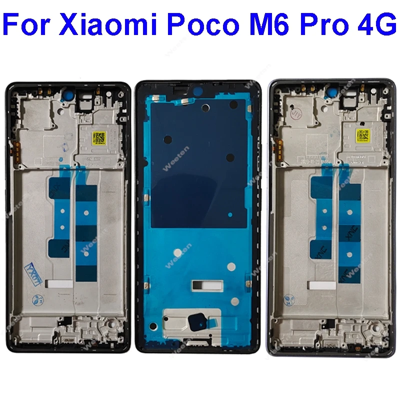 

LCD Middle Frame Housing For Xiaomi Poco M6 Pro 4G Middle Frame Holder Cover With Volume Key Replacement Repair Parts