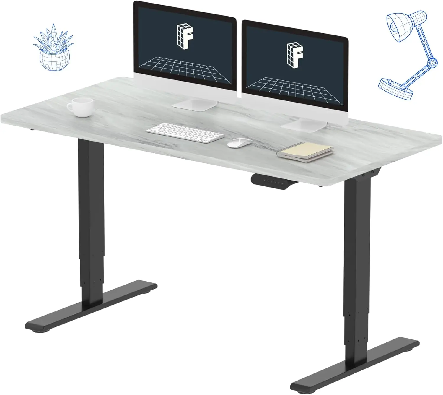 3 Stages Dual Motor Electric Standing Desk 55x28 Inch Whole-Piece Board Height Adjustable Desk Electric Sit Stand Desk