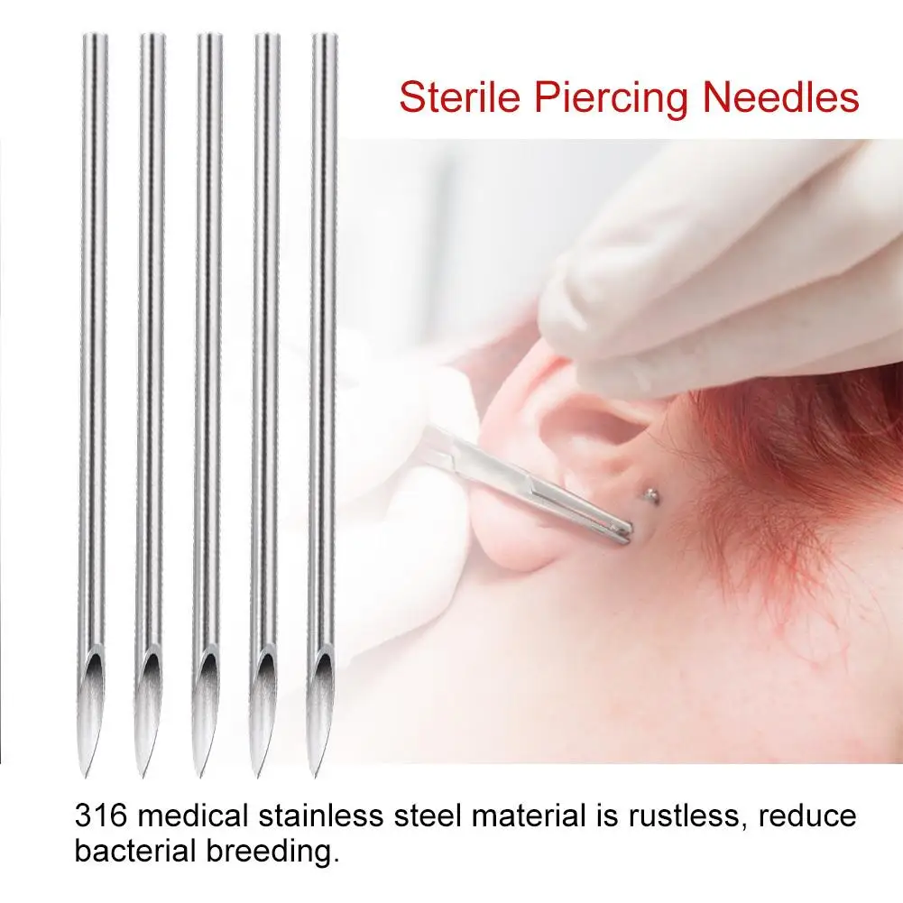 100PCS Sterile Disposable Piercing Needles 14G-20G for Body, for nose , Ear, Lip Tattoo - 6 Types Available