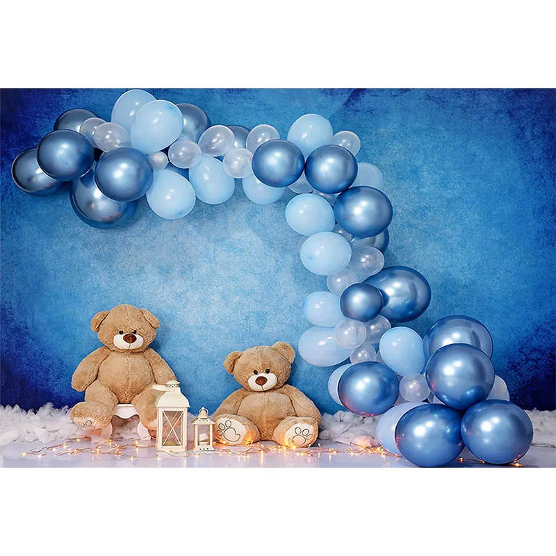 Avezano fundo fotografia azul balão brinquedo urso recém-nascido menino aniversário retrato bolo esmagar pano de fundo decoração photozone para 1 ano
