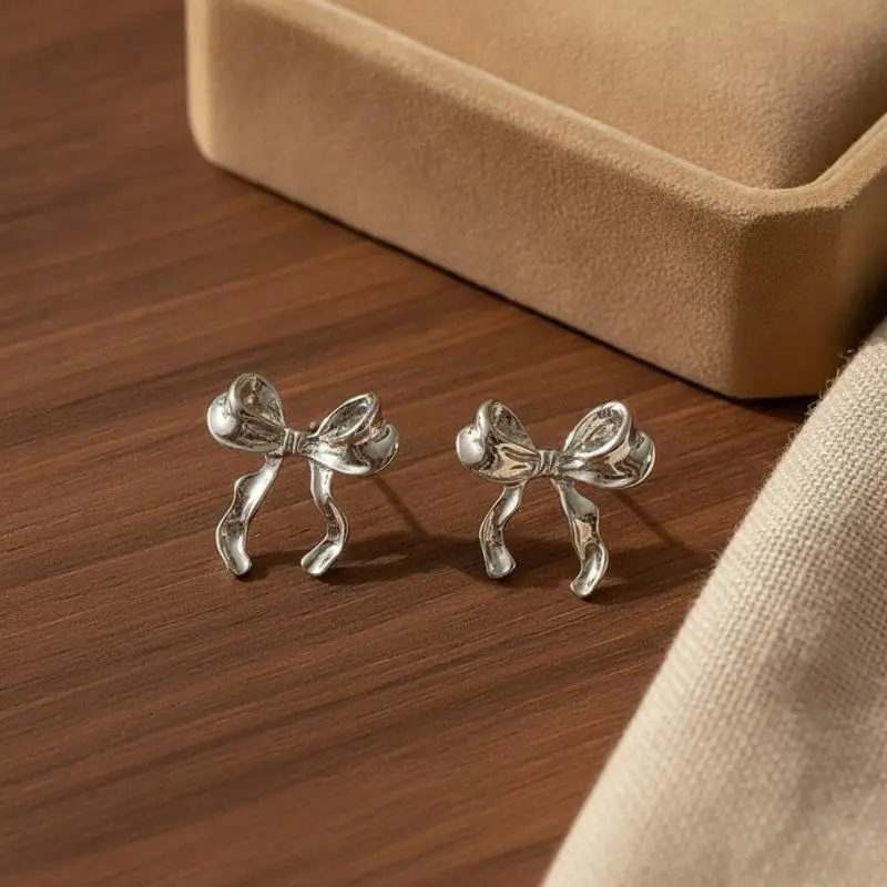 New Vintage Metal Bowknot Earrings Sweet Elegant Fade-resistant Gold Jewelry for Women Business Dinner Formal Occasion