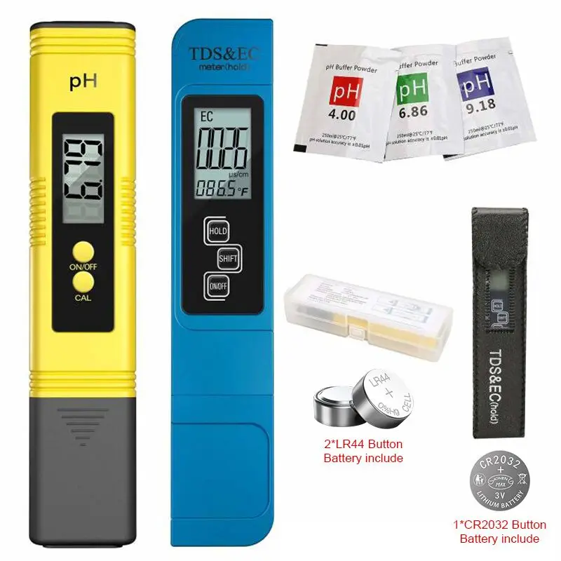 Verificador 0-9990ppm tds & filtro do aquário da pureza ppm da água do lcd do ce 2 pces medidor de tds digital 0.0-14.0 do medidor de ph