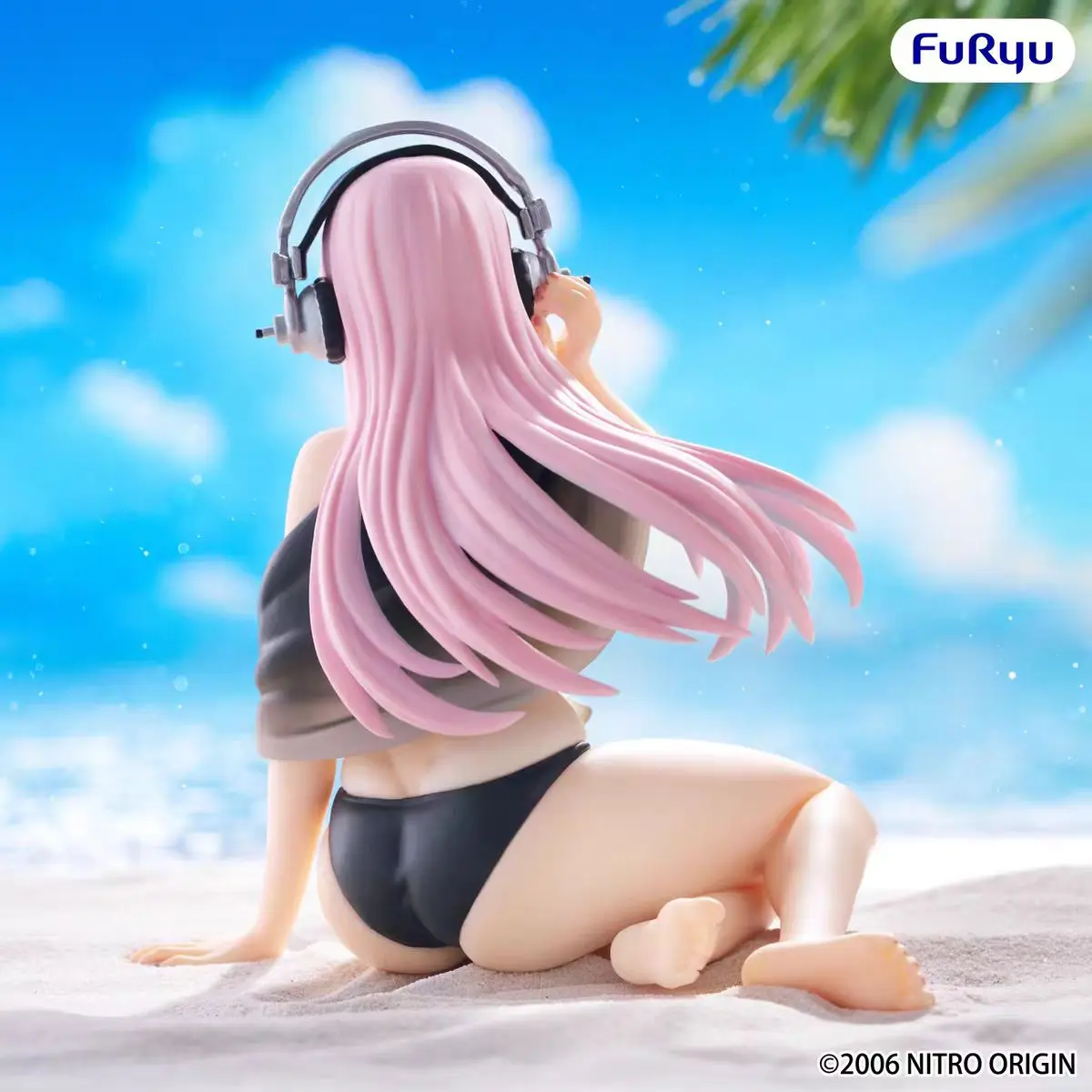 Original FuRyu Noodle Stopper SUPER SONICO -Black Bikini Ver Anime Figures Action Figure Kawaii Doll Collectible Gift Figurine view 2