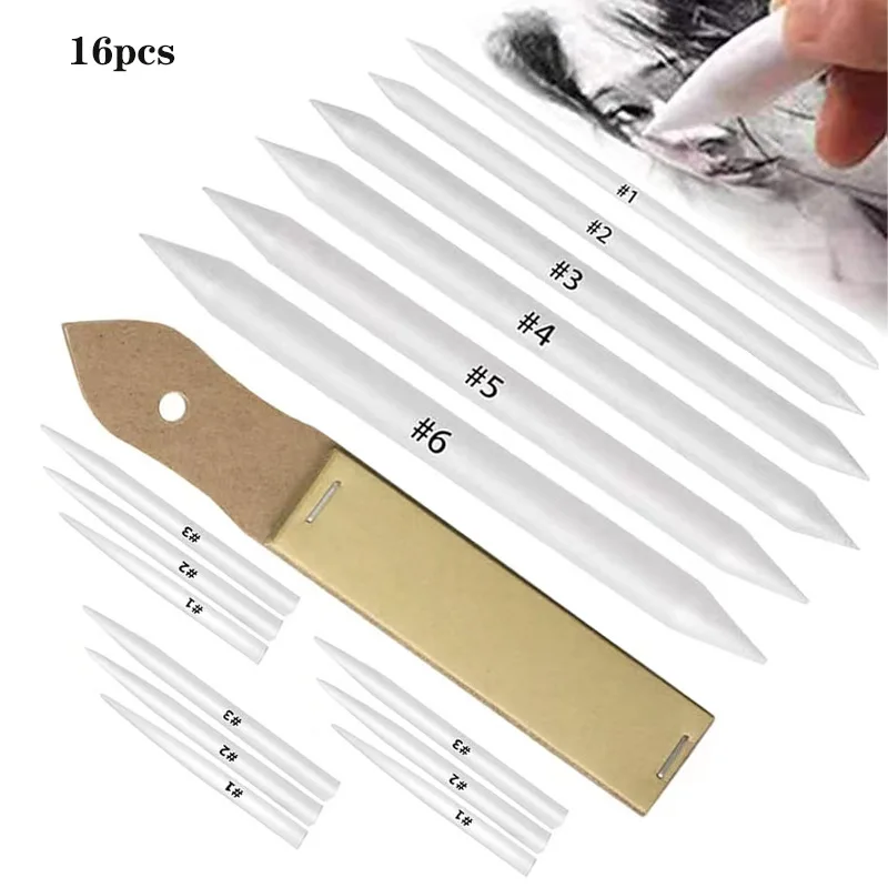 16 Pces/set Profession Sketch Paper Eraser Pens Art Tool Hollow Paper Pen Sketches with Eraser Pens Sketching Painting Tools