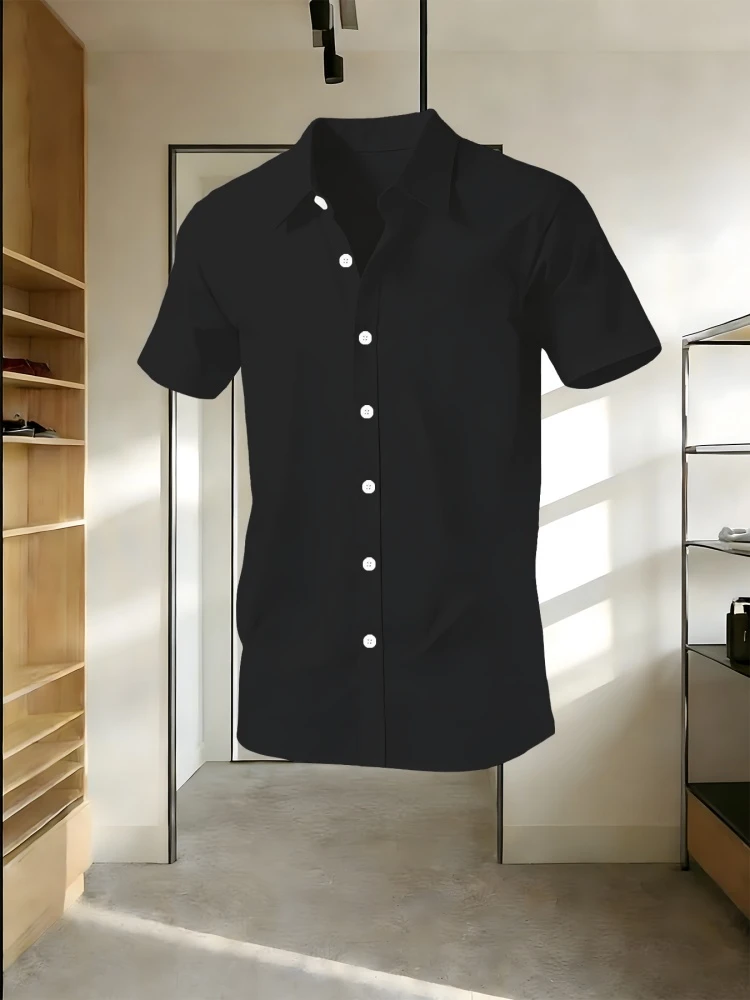 

Large men's spinning business casual shirt, simple formal shirt, slim fit version, short sleeved clothing, men's clothing