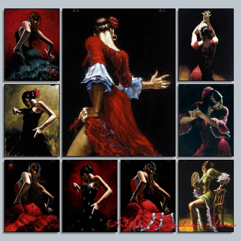 Fabian Perez Flamenco Dancer Posters Artwork Canvas Painting Print Picture for Modern Nordic Family Coffee Wall Art Home Decor