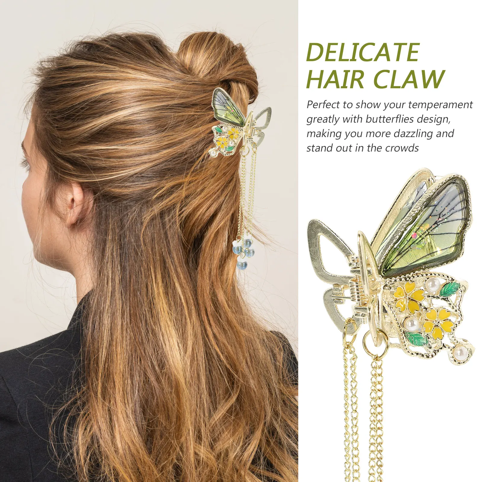 

Заколка для волос с кристаллами и бабочкой, милый зажим с кисточками, заколки для когтей, украшение для салона, аксессуары для укладки для женщин, вилка, металл