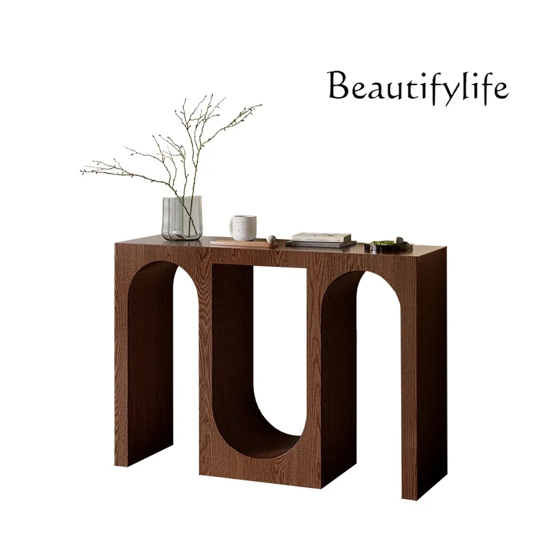 

Italian Minimalist Designer Entrance Taichung Antique Solid Wood Entrance Table Entrance Door Walnut End View Platform